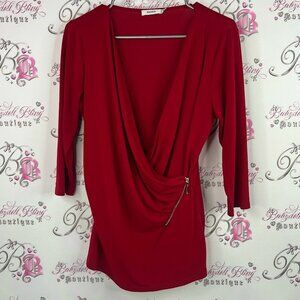 Ricki's long sleeve swoop style y2k Bold Red Drape Blouse with Zipper